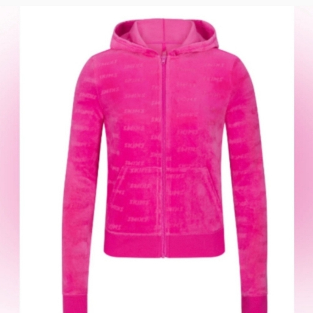 ISO Skims Pink Logo Velour Zip Up Hoodie